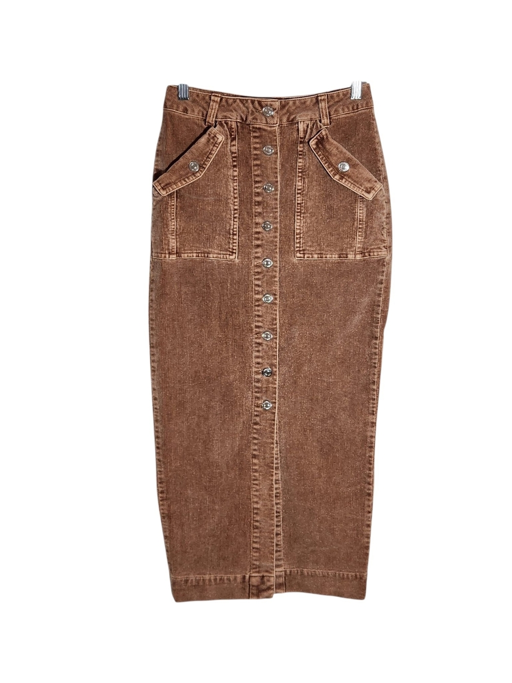 Forever 21 Brown Corduroy Button Front Midi Pencil Skirt Size Small